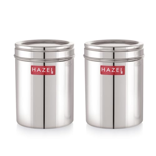 Image of HAZEL Stainless Steel Kitchen Container with Transparent Lid | Top See Through Kitchen Container Set with Matt Finish | Multipurpose Container for Kitchen Storage, 1500 ML, Set of 2