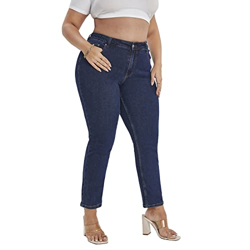 Plus Size Straight Jeans for Women Bule Slim Stretchy Fitting High Waist Women Jeans Curvy Jeans Pants2