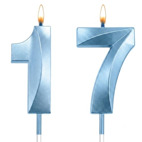 17 Birthday Candle for 17th Birthday Decorations for Boys Number 17 Candle Birthday Boy Girl 17th Cake Topper Blue Number Candles Family Baking Reunions Blue Birthday Candles Bluey Cake Topper