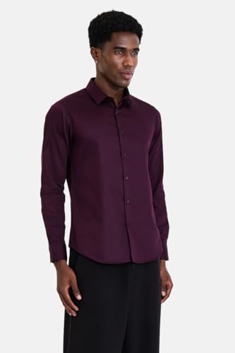 Image of SNITCH Men Formal Shirt | Modern Slim Fit Long Sleeve Spread Collar Solid Style | 100% Cotton Breathable Fabric for Office, Weddings & Festive Occasions Wear