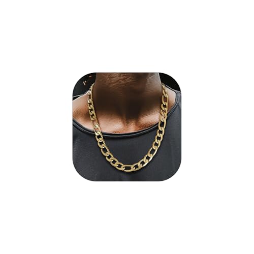 ChainsHouse Stainless Steel Figaro Chains for Men, 4mm/6mm/9mm/13mm Width, 14-30inch Length, Black/14K Gold Mens Necklace Chains, Send Gift Box 18 inches(women's average length) g: Figaro-Go