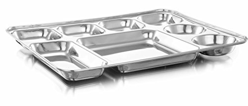 Image of Expresso 8 in 1 Rectangle Eight Compartment Divided Plate /Thali /Bhojan Thali /Mess Tray /Dinner Plate | Plates for Lunch /Dinner with Mirror Finish Stainless Steel Bhojan Plates Set of 5