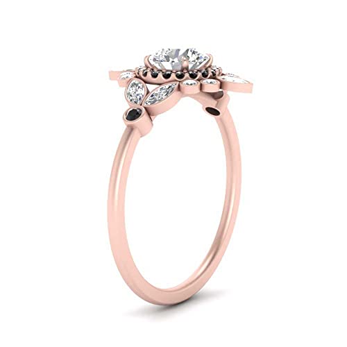 Image of 55Carat Choose Your Gemstone Round Halo Floral Engagement Ring Rose Gold Plated Round Shape Vintage Engagement Rings Everyday Jewelry Wedding Jewelry Handmade Gifts for Wife US Size 4 to 12