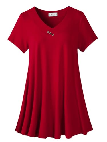 LARACE Plus Size Tops for Womens T Shirts Button Down Summer Clothes Short Sleeve Tunics Casual V Neck Blouses