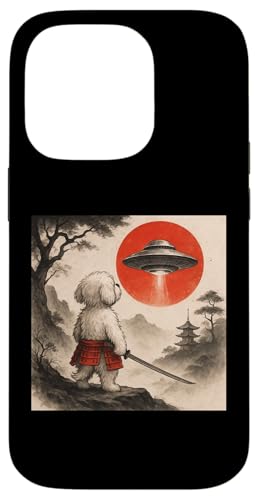 Maltese Dog Samurai UFO Vintage Japanese Ukiyo-e Dog Lover Case for iPhone 14 Pro