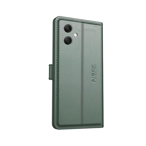 Image of AIBEX Compatible for Samsung A05 / Samsung F05 / Samsung M05 Flip Cover Leather Finish | Inside TPU with Card Pockets | Wallet Stand | Complete Protection Flip Case - Green