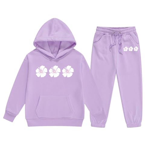Cute Floral Hoodie Set for Teen Girls Athletic Fall Winter Pants Sets Warm Classic Hoodies and Jogger Sweat Suit Sets