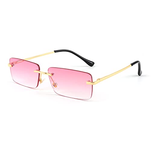 FEISEDY Vintage Rimless Sunglasses Rectangle Frameless Candy Color Glasses Women Men Spring Hinge B40632
