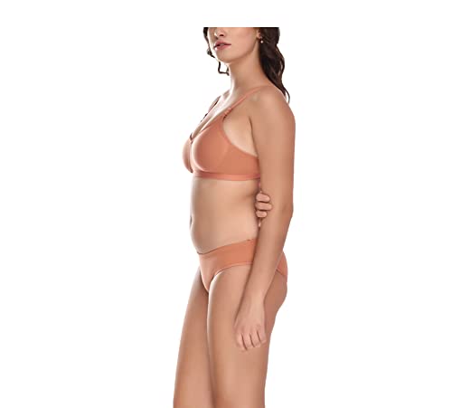 Image of Elina Women's Full Coverage Non Padded with Detachable Strap Cotton Hosiery Bra and Panty Set (Lovia Set)