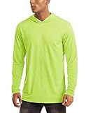 Men's UPF 50 UV Protection Hooded Long Sleeve Athletic Shirt - Fluorescent Green