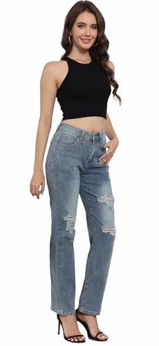 SheKiss 2025 Womens High Waist Denim Jeans Shaping Legs Distressed Boot Cut Ripped Trendy Cropped Cargo Skinny Stretch Pants4