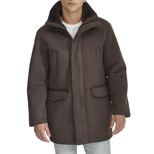 Dockers Men's Faux Shearling Walking Coat, Dark Brown, Large