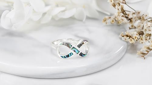 AeraVida Eternity of Love Infinity Rainbow Abalone Shell .925 Sterling Silver Band Ring | Minimalist Wedding Rings For Women | Trendy Comfort Fit Silver Rings for Women | Promise Ring | Sterling Silver Rings Sizes 7-103