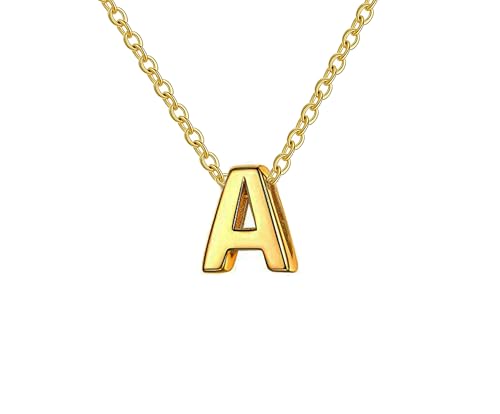 Collar para mujer con letra inicial con Hermosa caja de regalo. Acero inoxidable Colgantes con letras bisutería barata sobre con mensaje original Amigos Novios (A - Dorado)