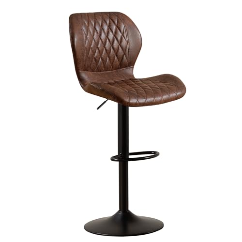 Image of Modern Bar Stools, Swivel Barstools Counter Height with High Backrest, Adjustable Fabric Bar Stools for Kitchen Island Chairs Brown