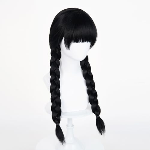 Image of Cying Lin 28 inch Long Double Braid Wigs Costume Black Wigs for Women Cosplay Party Halloween Wig Include Wig Cap (Adult-Black)