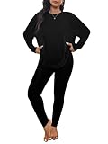 Vaimti Damen Geripptes Loungewear-Set, langärmeliges Oberteil und Leggings (schwarz, 0XL)