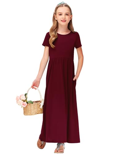 Image of Deerose Girls Maxi Dress Short Sleeve Casual Long Dresses with Pockets 5-14 Years