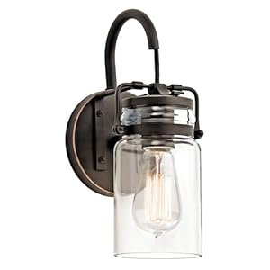 Kichler Brinley 115 Wall Sconce in Olde Bronze 1 Light Vintage Wall Mount Light with Clear Glass 115 H x 5 W 45576OZ
