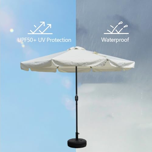 HEBEHO Round Patio Umbrella 9ft with Valance, Outdoor Market Table Yard Umbrella with Crank and 8 Ribs, Ventilated UV Protection Parasol for Garden, Pool(Beige) - Thumbnail 2