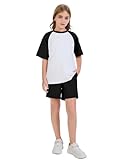 Flygo Boys Girls Short Pants Sets 2 Piece Raglan Crewneck Shirts Baseball Tee and Athletic Shorts Kids Active Summer Outfits(White-XS)