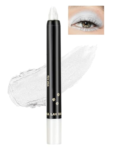 Jutqut Lápiz de sombra de ojos blanco con purpurina blanca, resistente al agua, lápiz de sombra de ojos metálico brillante, lápiz de sombra de ojos de larga duración, lápiz de ojos crema perlado,