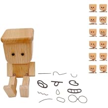 Shaking Feet Wooden Doll with 12 Magnetic Face Expressions, Shaking Wooden Man Figurine, Wood Car Air Vent Ornament Robot Design, Shaking Leg Motion Decorative Car AccessoryType C