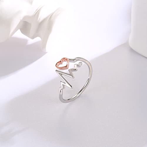 oGoodsunj Sterling Silver Heartbeat Stethoscope Nurse Jewelry Set Ring Nurses Week Women Graduation Gifts for Doctor Medical Students Paramedics (Rose Gold) - Thumbnail 3