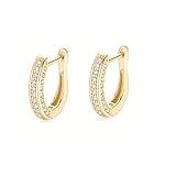 Sonderangebot Glanz der Sterne – Damen-Ohrringe aus 925er Silber, zweifach 14K vergoldet – U-Form Creolen mit funkelnden Moissaniten auf 3 Seiten – Elegant & hypoallergen