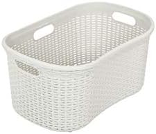 Addis Faux Rattan 40 Litre Family Slim Laundry Clothes Washing Hamper Bin with Lid, Beige, Calico/Cream