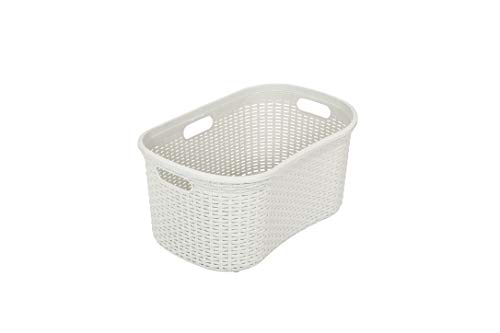 Addis Faux Rattan Hipster Laundry Clothes Basket, Mineral Grey 40 Litre Capacity, 518593