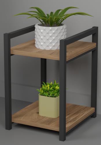 Libreria Modulare Legno e Metallo Moderno, Scaffale Salvaspazio da Terra per Cucina e Salotto, Organizzatore Componibile (ROVERE, 2 RIPIANI)