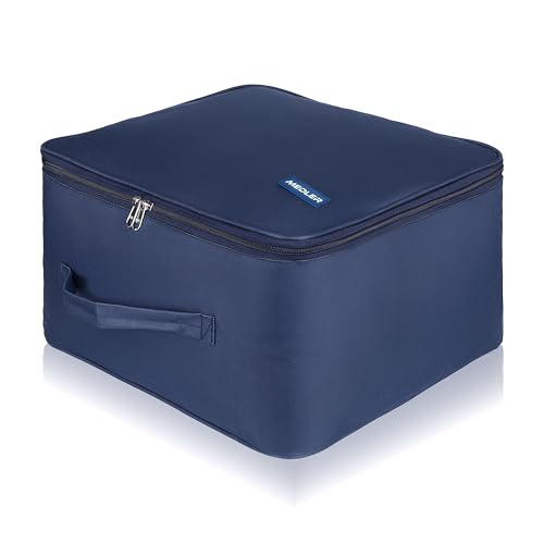 Image of M MEDLER Adex Nylon Wardrobe Organizer Bag | Moisture-Proof Clothes Storage Box & Saree Cover with Zipper & Handle | Square | Blue | 38x38x24 cm - PACK OF 3