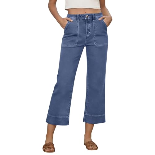 Pantalon capri denim stretch à poches confortable pour femme