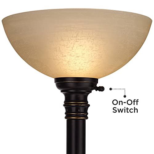 Regency Hill F12065-B Garver Traditional Torchiere Floor Lamp 2-Light Adjustable Gooseneck Arm 72.5 Inch Tall Oiled Rubbed Bronze Amber Glass Shades thumb #2