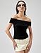 Micoson Black Tops for Women Going Out Off The Shoulder Top Sexy Asymmetrical Twist Ruched Shirts Slim Fitted Sleeveless Tshirt Fashion Medium