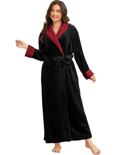 Image of Hellomamma Premium Long Robes for Women-Super Plush Soft Fleece Bathrobes Black X-Large