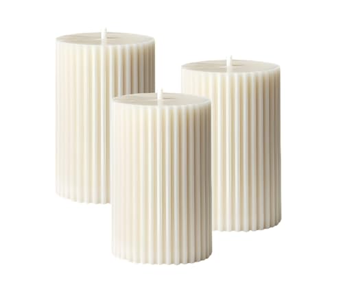 atorakushon Soy Wax Pillar Candle Set of 3 Pcs Ribbed Scented Pil...
