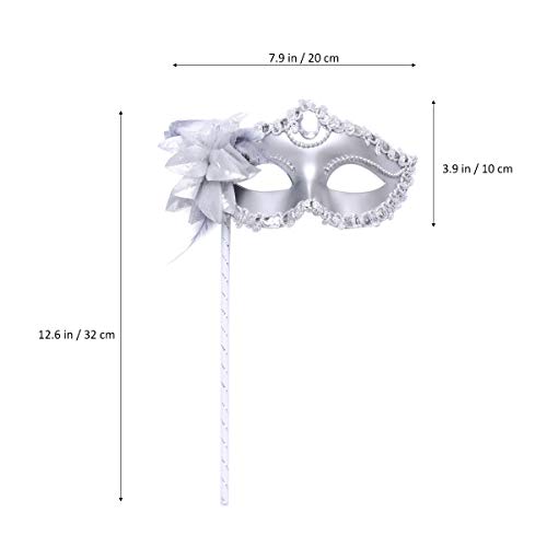 EXCEART 3pcs Masquerade with Stick and Feather Half-Face for Carnival Prom, Ball, Fancy Dress, Venetian, Halloween - Silver - Image 2