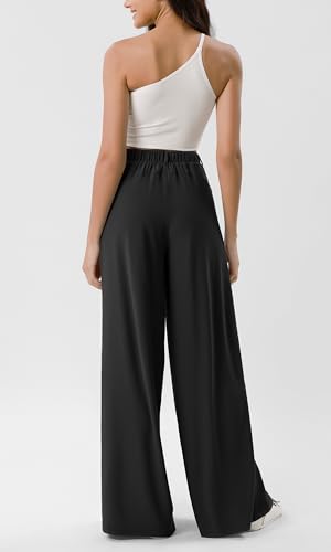 ODODOS Chiffon Flowy Pleated Wide Leg Pants for Women Lightweight High Waist Trouser with Pockets-27/29" /31" Inseam3