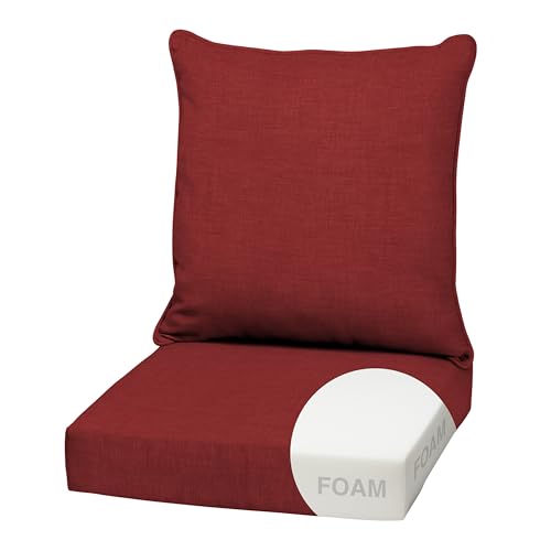 Image of Arden Outdoor Foam Deep Seat Cushion Set, 22x24, Premium High-Density Foam, Never Flattens, Weather-Proof for Patio Chair Sofa Couch, Ruby Red Leala