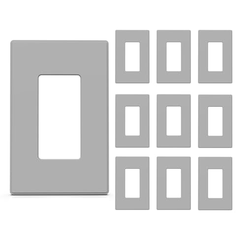 Image of ELEGRP 1-Gang Screwless Decorative Wall Plates, Mid-Size Unbreakable Thermoplastic Faceplate Cover for Decorator Receptacle Outlet Switch, UL Listed (10 Pack, Gray)