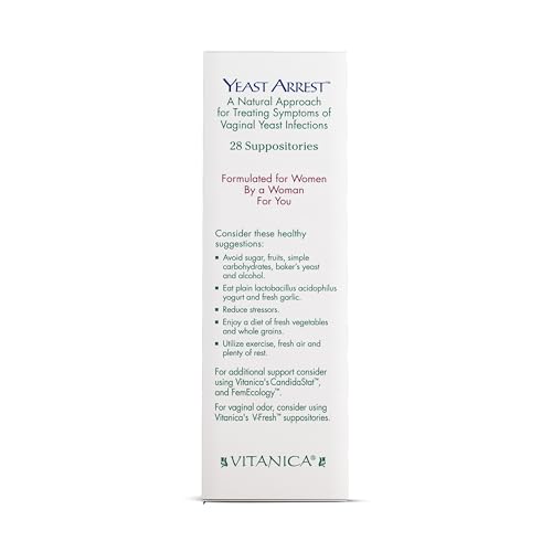 Image of Vitanica Yeast Arrest, Homeopathic Vaginal Suppositories, for Yeast Infection Symptoms, Relieves Burning, Itching & Discharge, with Boric Acid, Tea Tree Oil & Probiotics, Vegan (Yeast Arrest Pro Logo, 28)