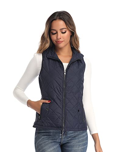 Longking Women's Vest, Stand Collar Lightweight Zip Quilted Vest For Women Dark Blue L #TOP5