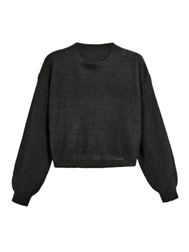 Image of WDIRARA Women's Plus Size Round Neck Long Sleeve Crop Sweater Ribbed Knit Pullovers