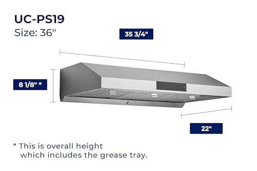 Image of Hauslane PS19 Under Cabinet Range Hood 36 inch with Auto-Pilot Technology, Ducted Stainless Steel Kitchen Hood 860 CFM Dual Motor, Fully Automatic, Quiet Performance, Lifetime Motor Warranty