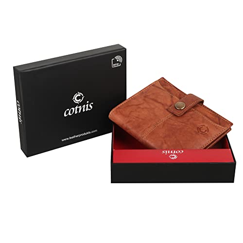 Image of Men's Button Lock Leather Wallet Vertical Bifold Wallets for Men with Multiple Cards Slots and Coin Pocket| Wallet with Card Holder for Men