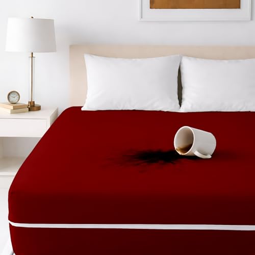 Image of Zipper Closure Style Mattress Protector Queen Size 100% Waterproof Six-Sided Mattress Encasement for Bed 72x60 Inch Fit On 6 Inch 6X5 Feet Maroon