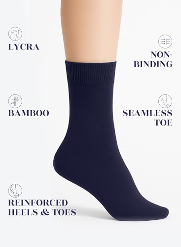 Image of Hugh Ugoli Women's Thin Soft Rayon Derived from Bamboo Crew Socks for Dress, Trouser, Seamless Toe & Non-Binding, 5-8 /9-11