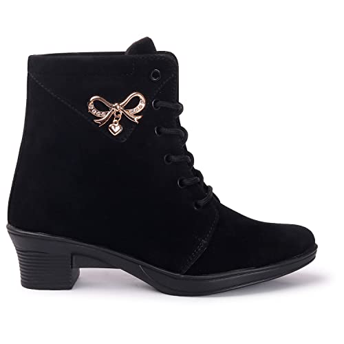 Image of KRAFTER Women's And Girls Classic Winter Suede velvet High heel Boots Casual, Outdoor and Holiday Outings